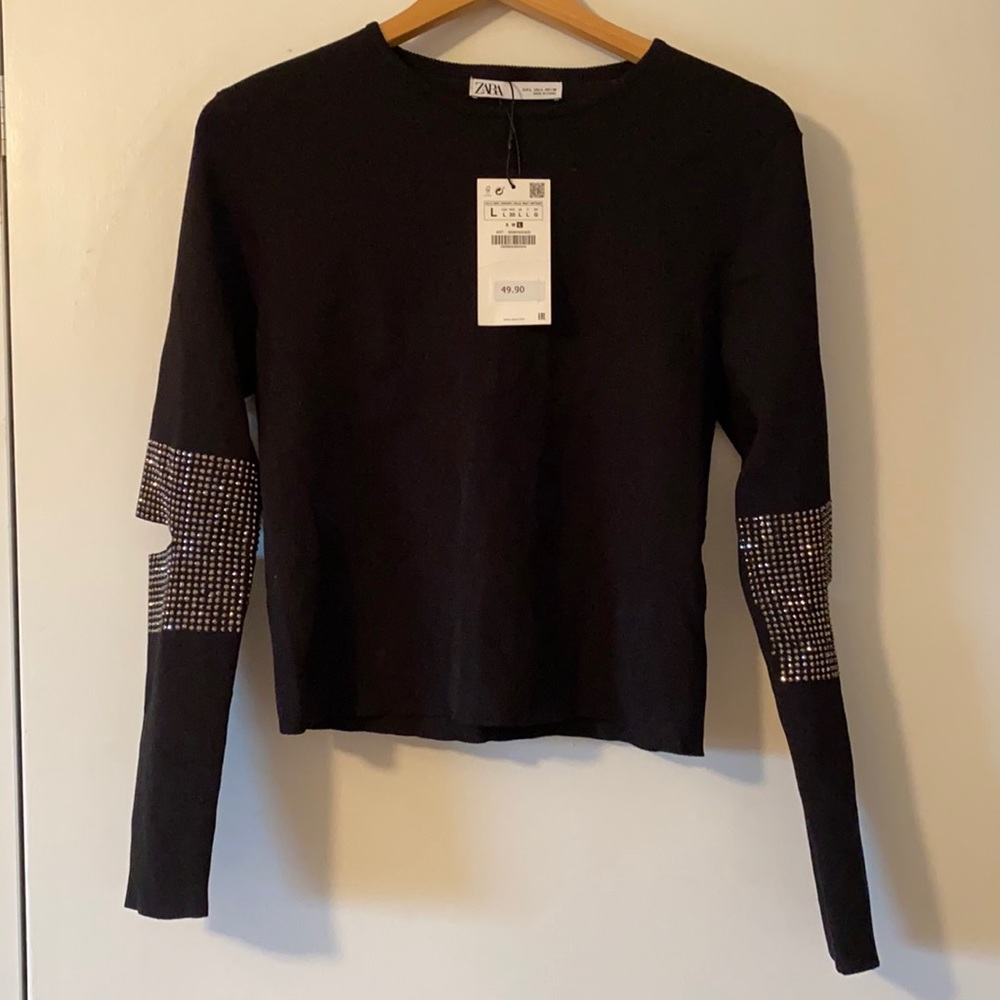 Zara Black Long Sleeve Cut Out Top